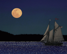 луна и одинокий кораблик