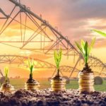 Рослини на монетах на тлі зрошувальної техніки символізують агрокредитування