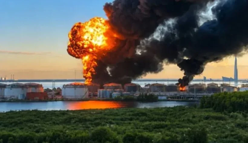 Пожежа на нафтобазі ЛУКОЙЛ після атаки дронів у Ставропольському краї