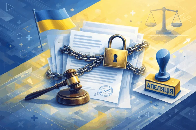 Санкції під судовим контролем: документи з замком, молотком та апеляцією